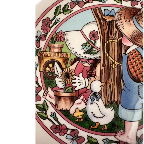 Vtg 1989 WATKINS Country Kids "Springs Fancy" Ceramic Recipe Pie Plate 10.75" D - Picture 3 of 16
